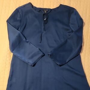 Ann Taylor Navy Blouse with Tie Neck